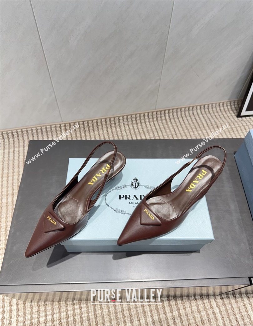 Prada Leather Slingbacks Pump 5.5cm Dark Brown 2025 1I901M 1205 (MD-251205045)