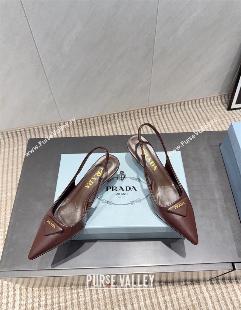 Prada Leather Slingbacks Pump 5.5cm Dark Brown 2025 1I901M 1205 (MD-251205045)