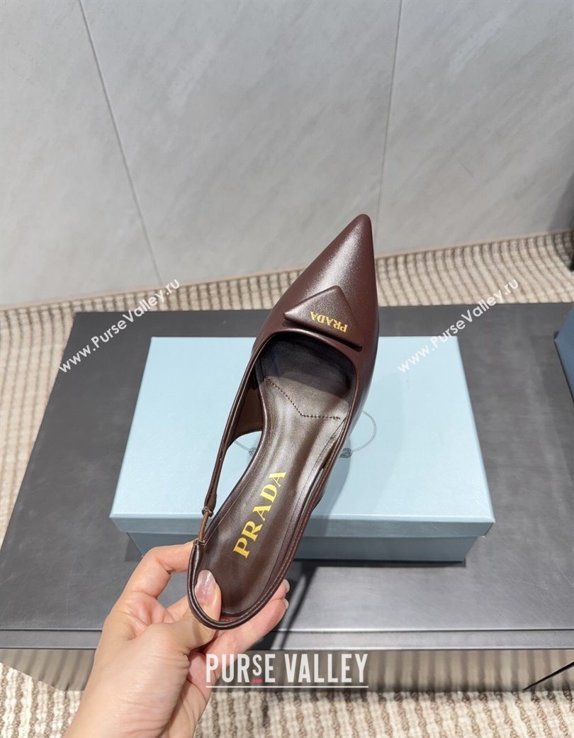Prada Leather Slingbacks Pump 5.5cm Dark Brown 2025 1I901M 1205 (MD-251205045)
