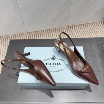 Prada Leather Slingbacks Pump 5.5cm Dark Brown 2025 1I901M 1205 (MD-251205045)