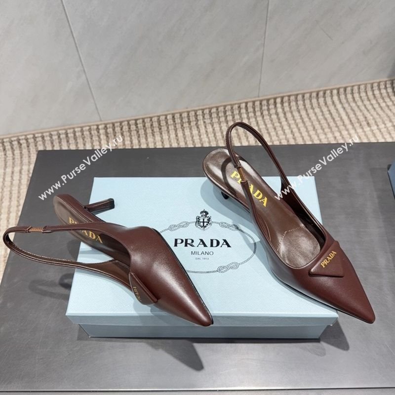 Prada Leather Slingbacks Pump 5.5cm Dark Brown 2025 1I901M 1205 (MD-251205045)
