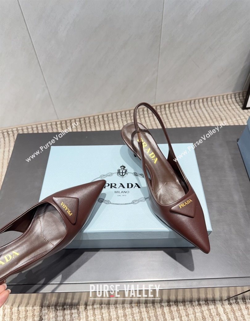 Prada Leather Slingbacks Pump 5.5cm Dark Brown 2025 1I901M 1205 (MD-251205045)