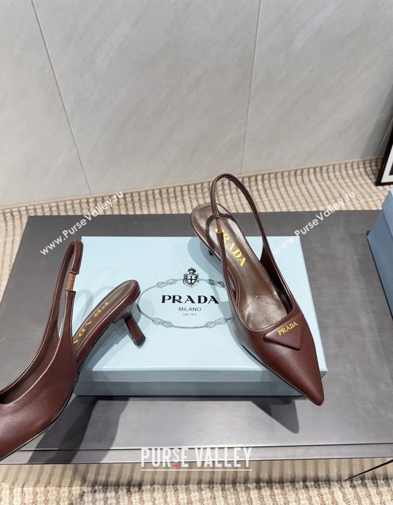 Prada Leather Slingbacks Pump 5.5cm Dark Brown 2025 1I901M 1205 (MD-251205045)