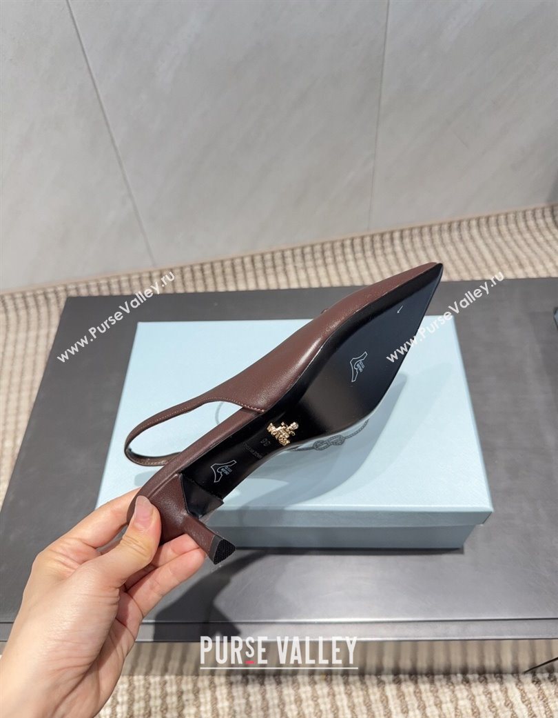 Prada Leather Slingbacks Pump 5.5cm Dark Brown 2025 1I901M 1205 (MD-251205045)