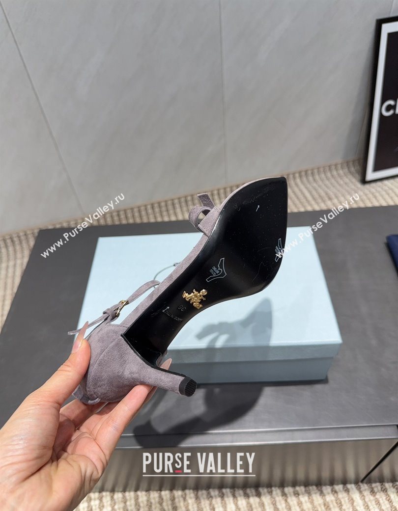 Prada Suede Bow Heel Sandals 8.5cm Grey 2025 1X196O (MD-251205003)