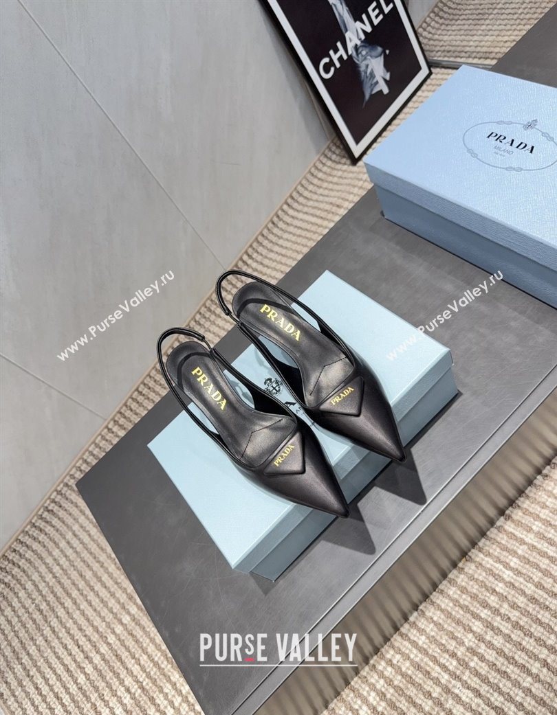 Prada Leather Slingbacks Pump 5.5cm Black 2025 1I901M 1205 (MD-251205047)