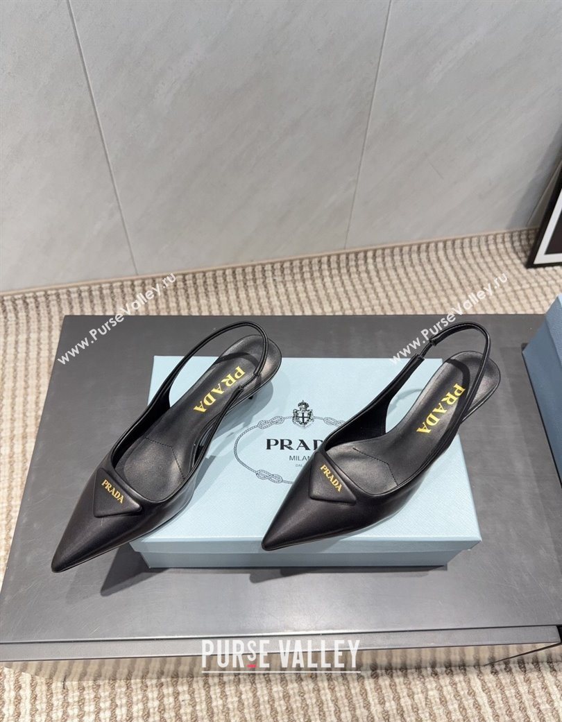 Prada Leather Slingbacks Pump 5.5cm Black 2025 1I901M 1205 (MD-251205047)