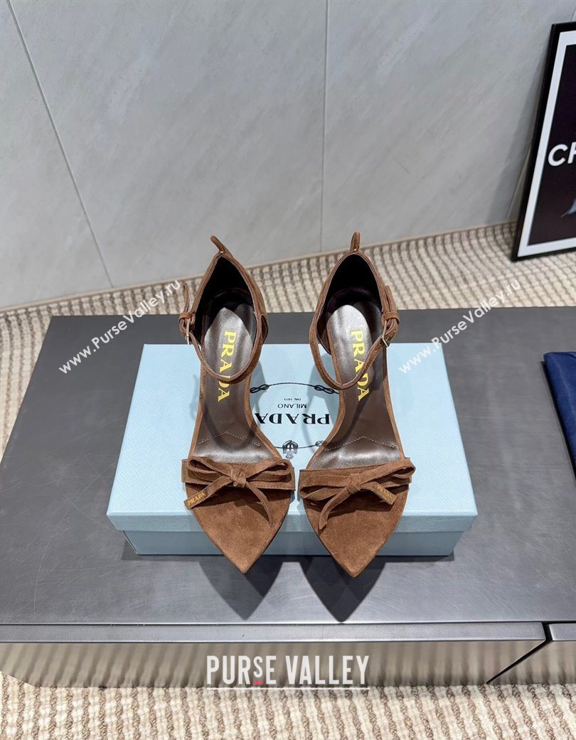 Prada Suede Bow Heel Sandals 8.5cm Brown 2025 1X196O (MD-251205004)
