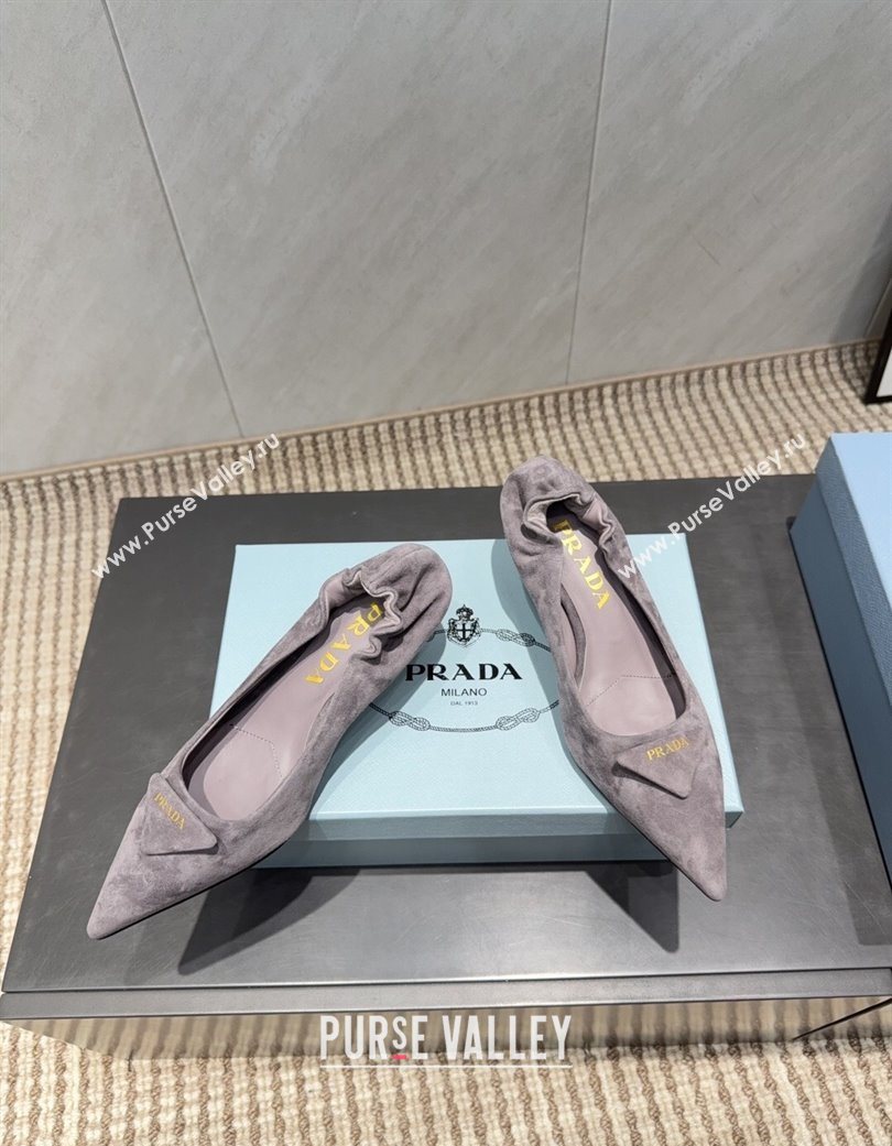 Prada Suede Elastic Heel Pumps 5.5cm Grey 2025 PR120502 (MD-251205029)