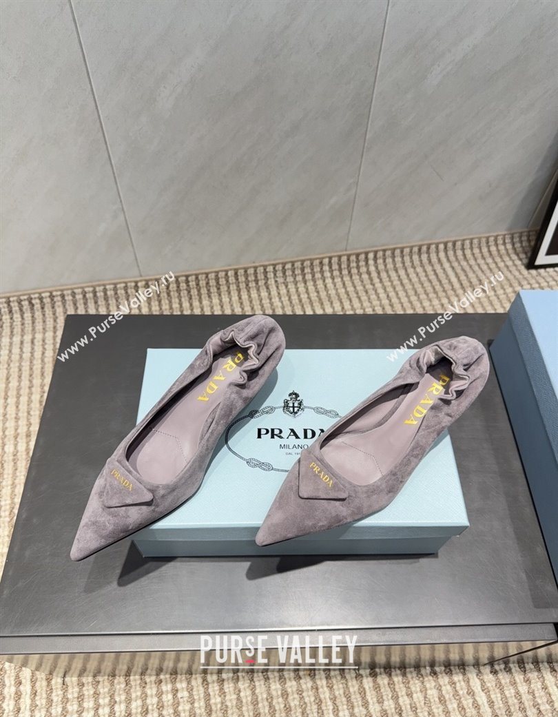 Prada Suede Elastic Heel Pumps 5.5cm Grey 2025 PR120502 (MD-251205029)