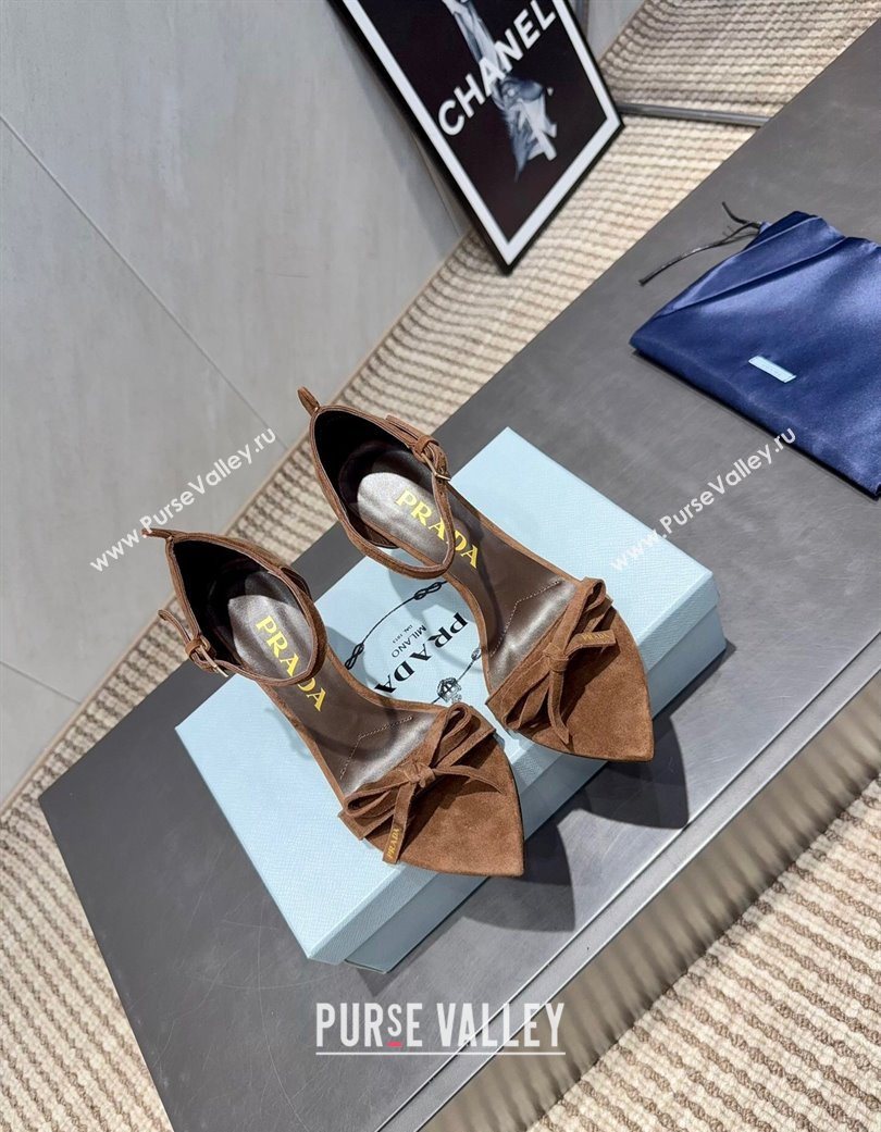 Prada Suede Bow Heel Sandals 8.5cm Brown 2025 1X196O (MD-251205004)