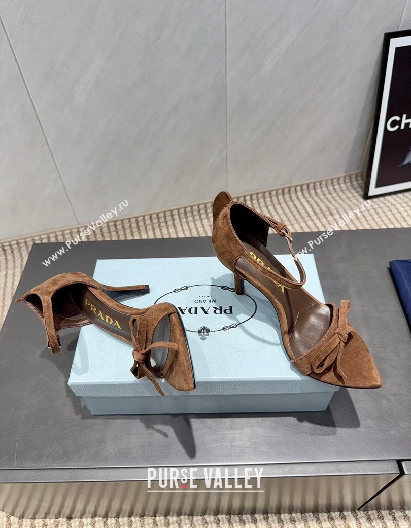 Prada Suede Bow Heel Sandals 8.5cm Brown 2025 1X196O (MD-251205004)