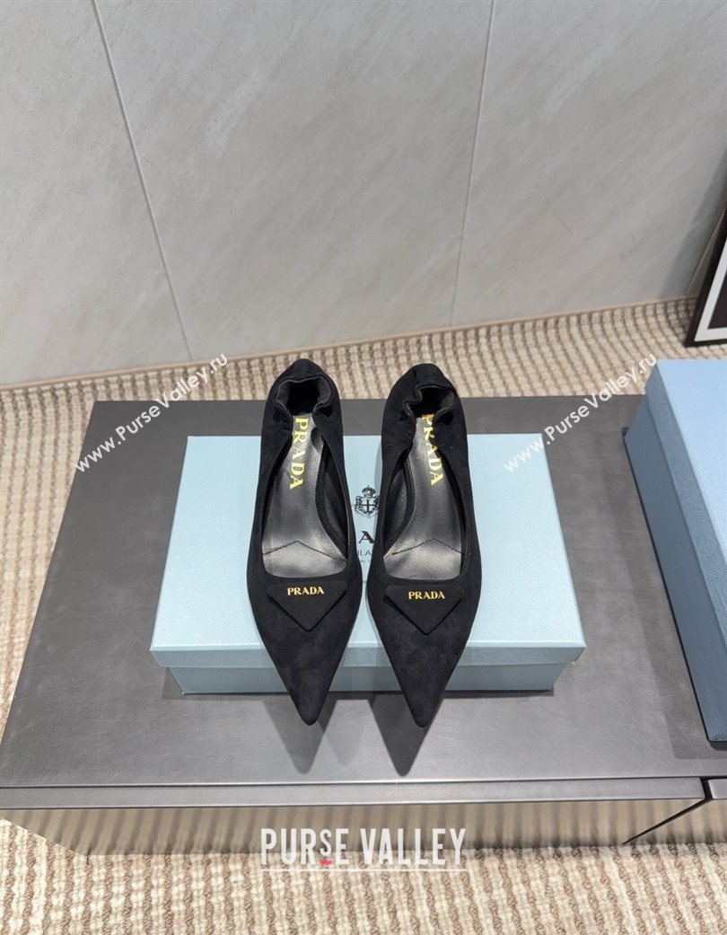 Prada Suede Elastic Heel Pumps 5.5cm Black 2025 PR120502 (MD-251205032)