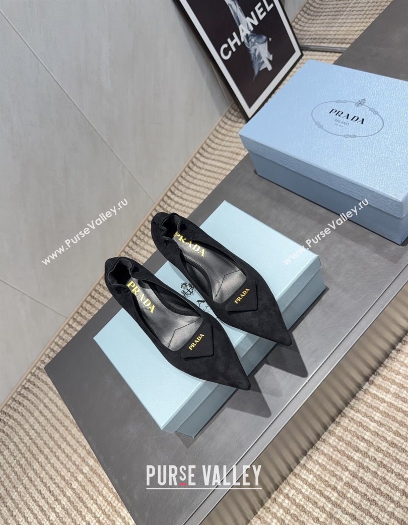 Prada Suede Elastic Heel Pumps 5.5cm Black 2025 PR120502 (MD-251205032)