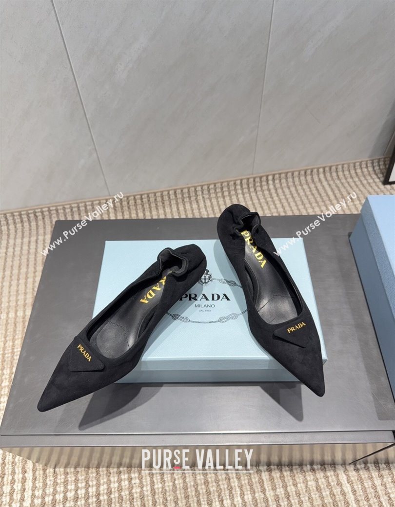 Prada Suede Elastic Heel Pumps 5.5cm Black 2025 PR120502 (MD-251205032)