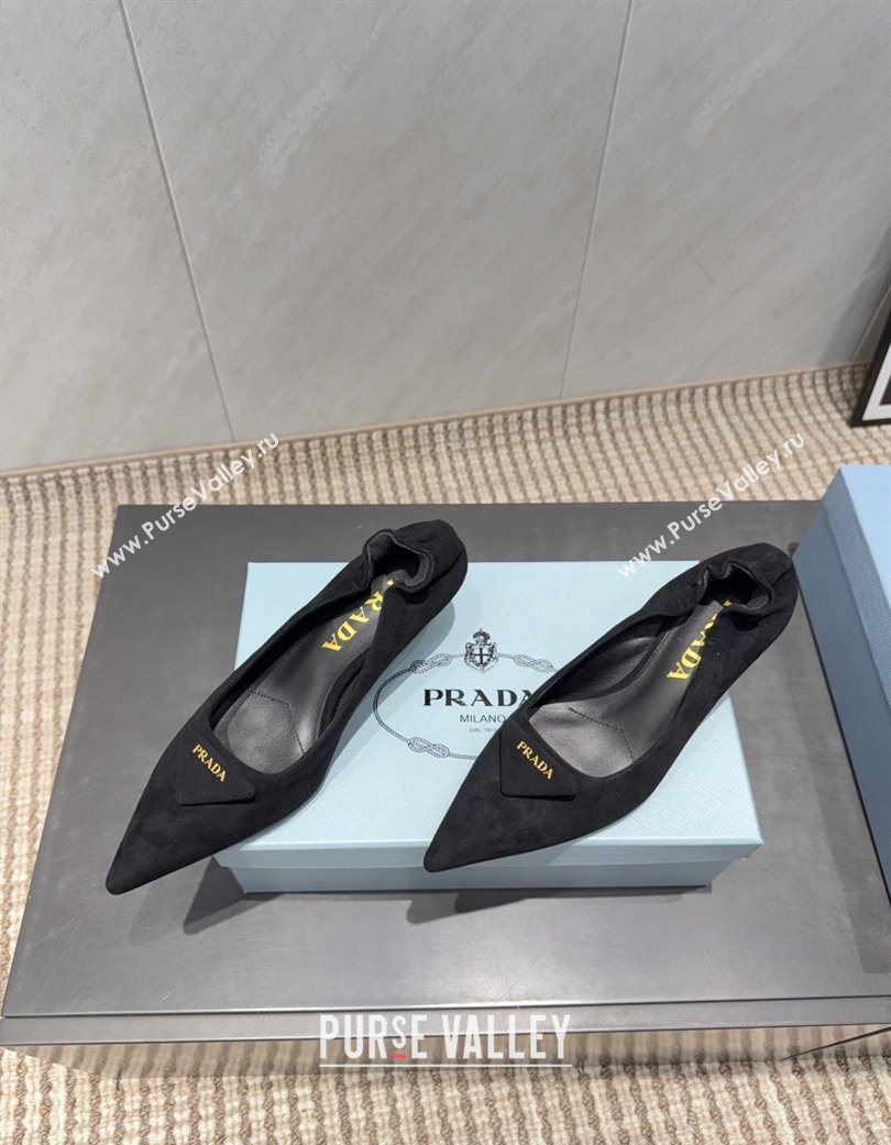 Prada Suede Elastic Heel Pumps 5.5cm Black 2025 PR120502 (MD-251205032)