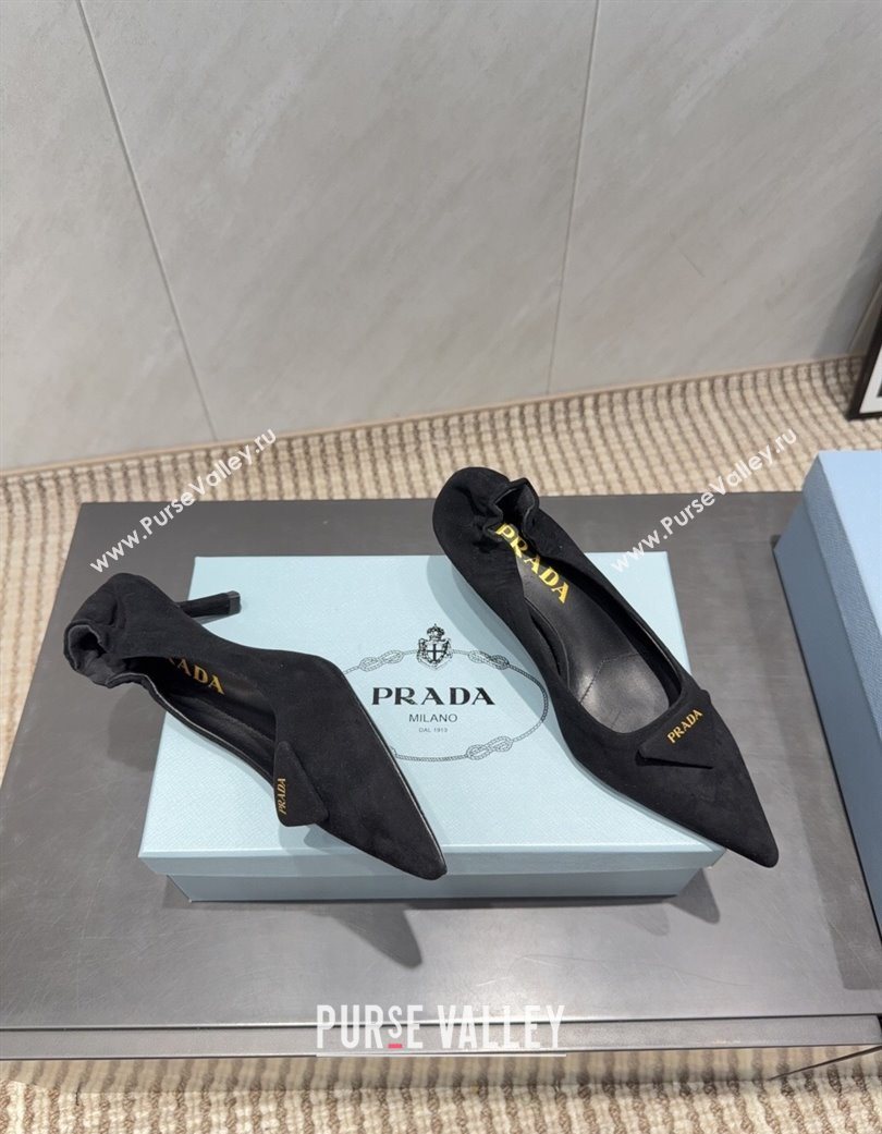 Prada Suede Elastic Heel Pumps 5.5cm Black 2025 PR120502 (MD-251205032)