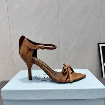 Prada Suede Bow Heel Sandals 8.5cm Brown 2025 1X196O (MD-251205004)