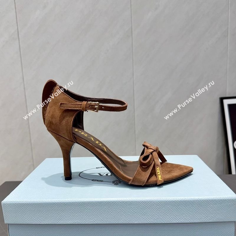 Prada Suede Bow Heel Sandals 8.5cm Brown 2025 1X196O (MD-251205004)