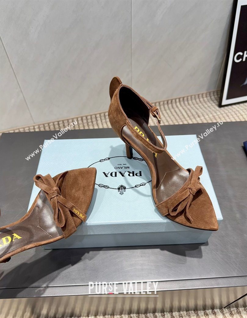 Prada Suede Bow Heel Sandals 8.5cm Brown 2025 1X196O (MD-251205004)