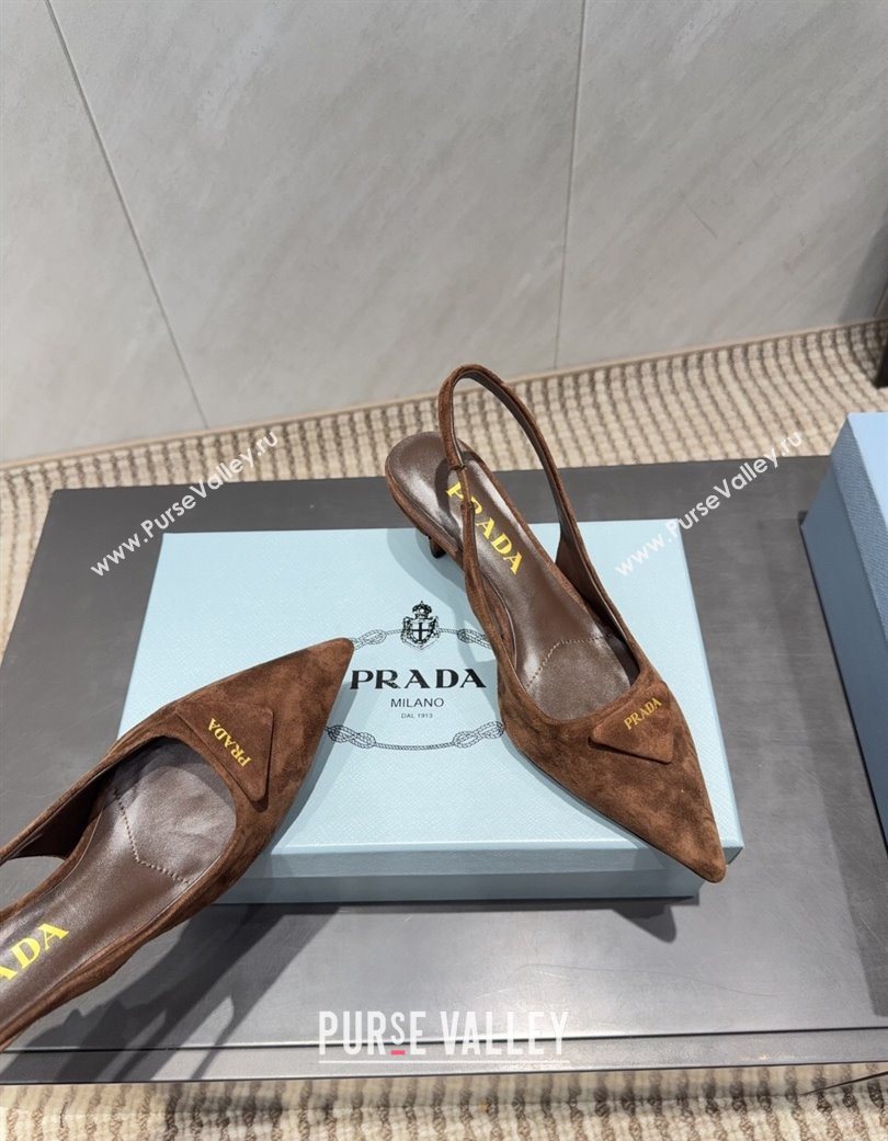 Prada Suede Slingbacks Pump 5.5cm Brown 2025 1I901M 1205 (MD-251205049)