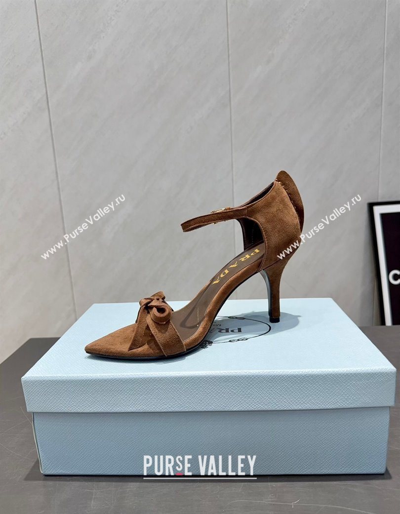 Prada Suede Bow Heel Sandals 8.5cm Brown 2025 1X196O (MD-251205004)