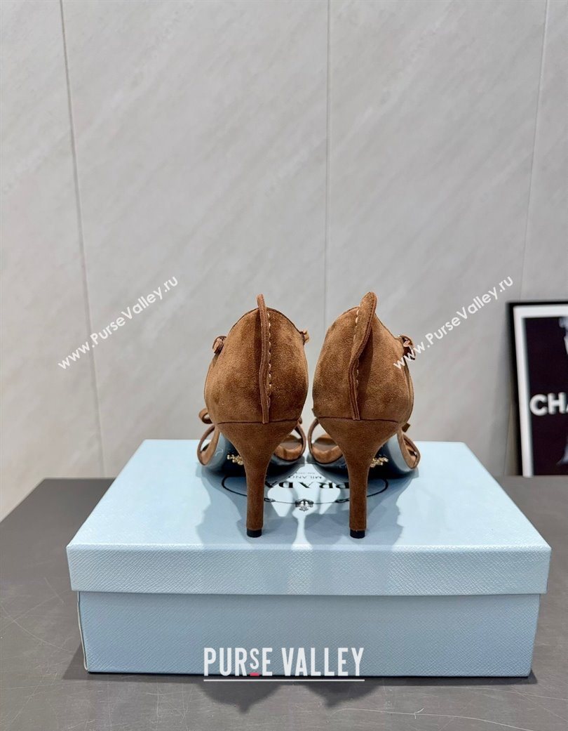 Prada Suede Bow Heel Sandals 8.5cm Brown 2025 1X196O (MD-251205004)