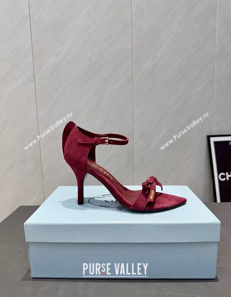 Prada Suede Bow Heel Sandals 8.5cm Red 2025 1X196O (MD-251205005)