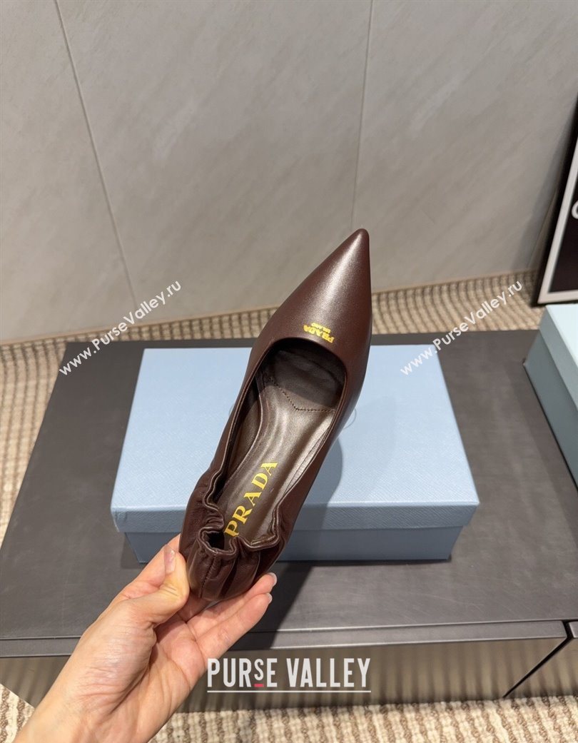 Prada Leather Elastic Heel Pumps 5.5cm Dark Brown 2025 1I188O (MD-251205037)