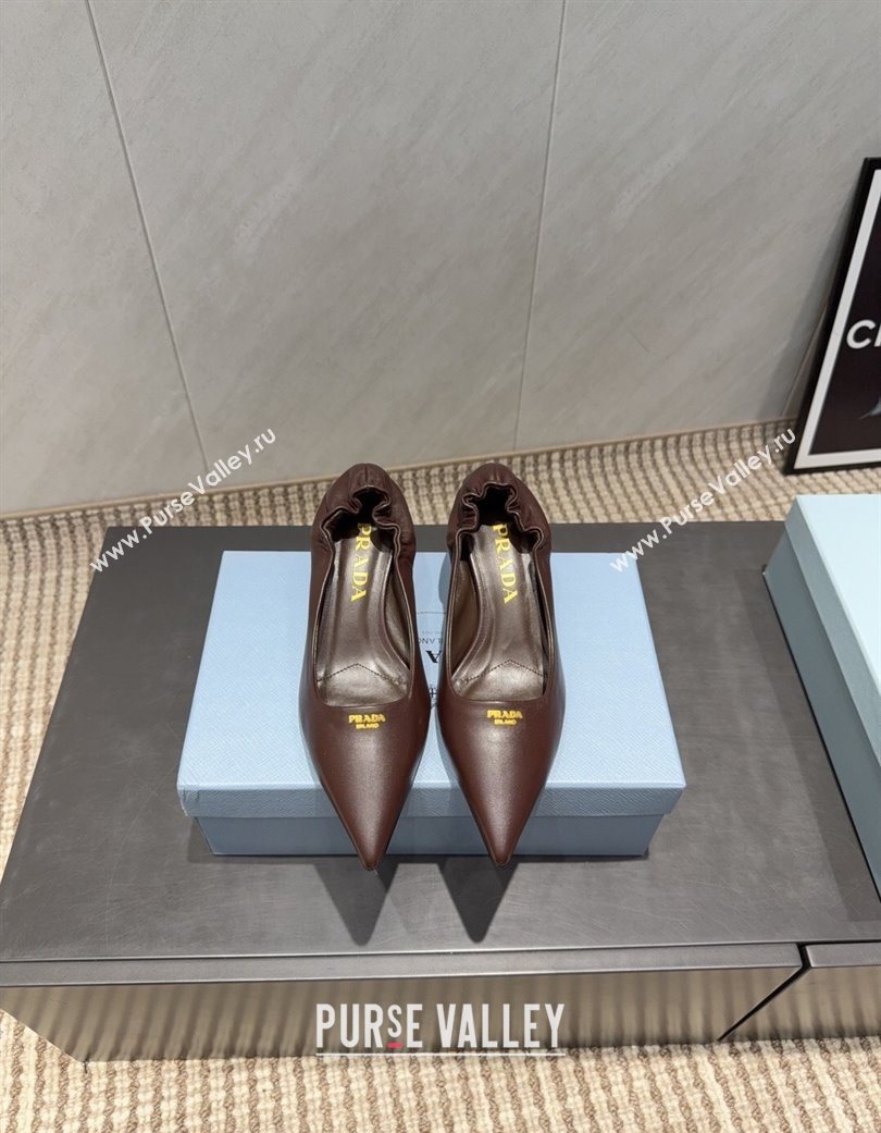 Prada Leather Elastic Heel Pumps 5.5cm Dark Brown 2025 1I188O (MD-251205037)
