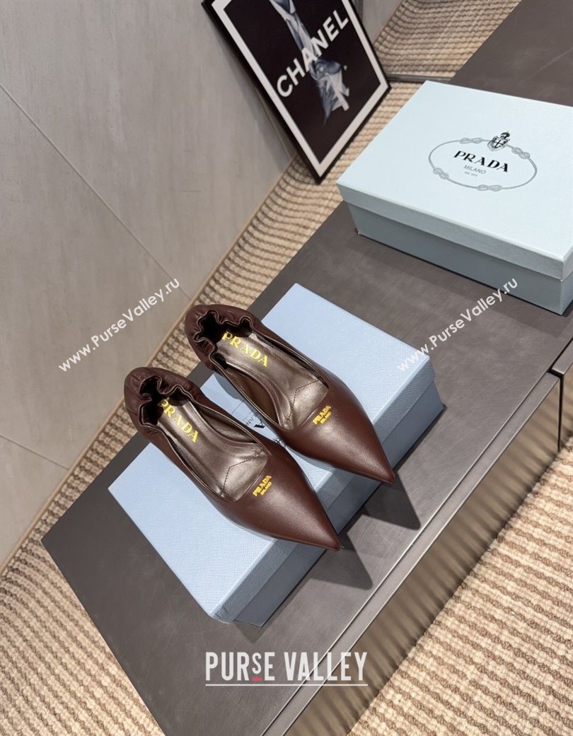 Prada Leather Elastic Heel Pumps 5.5cm Dark Brown 2025 1I188O (MD-251205037)