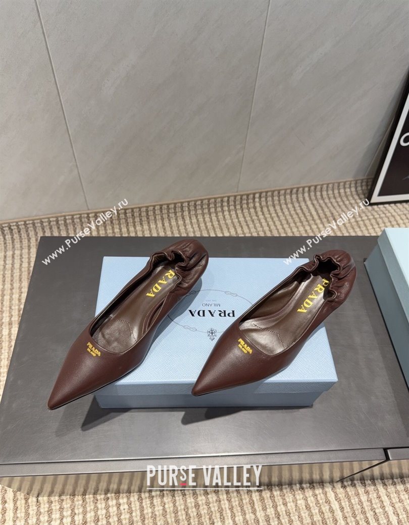 Prada Leather Elastic Heel Pumps 5.5cm Dark Brown 2025 1I188O (MD-251205037)