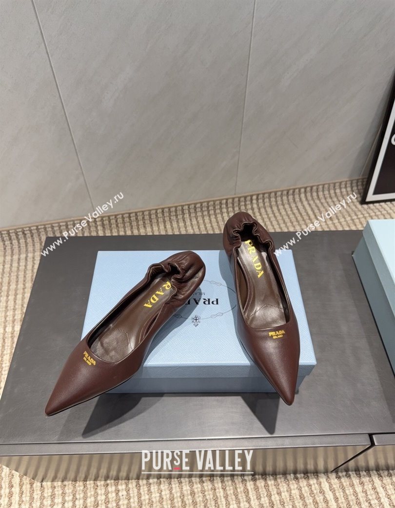 Prada Leather Elastic Heel Pumps 5.5cm Dark Brown 2025 1I188O (MD-251205037)