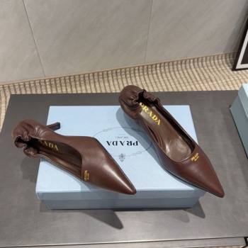 Prada Leather Elastic Heel Pumps 5.5cm Dark Brown 2025 1I188O (MD-251205037)