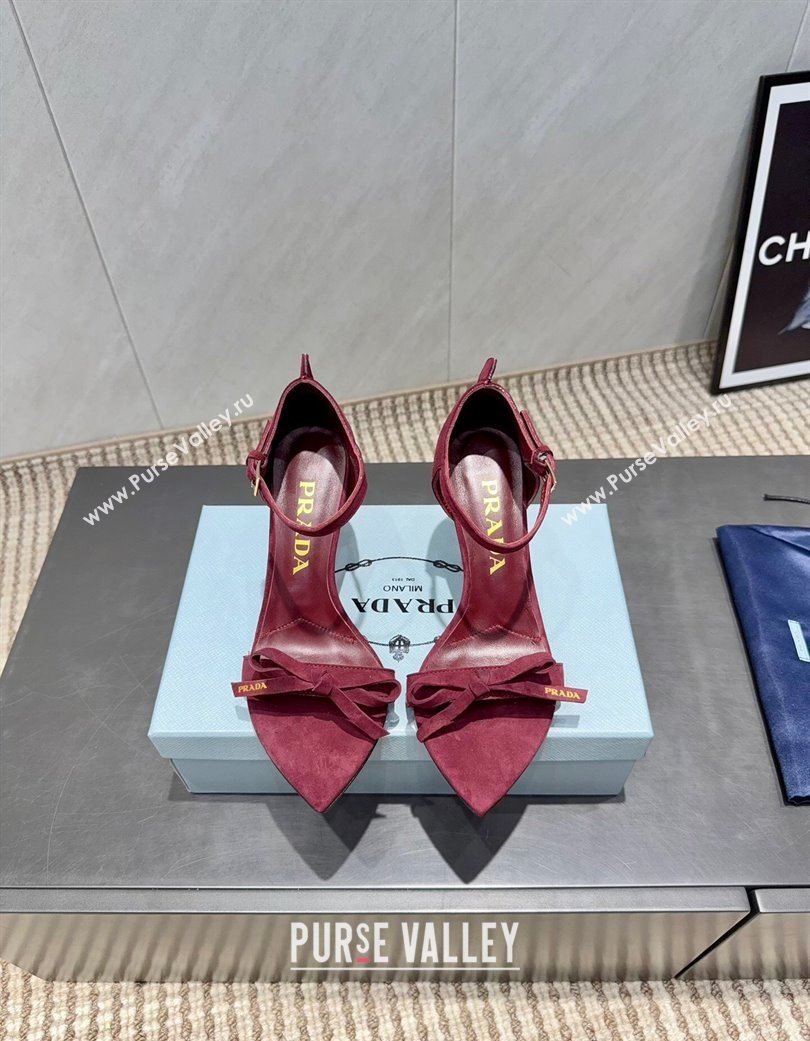 Prada Suede Bow Heel Sandals 8.5cm Red 2025 1X196O (MD-251205005)