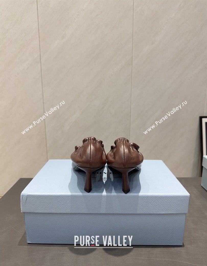 Prada Leather Elastic Heel Pumps 5.5cm Dark Brown 2025 1I188O (MD-251205037)