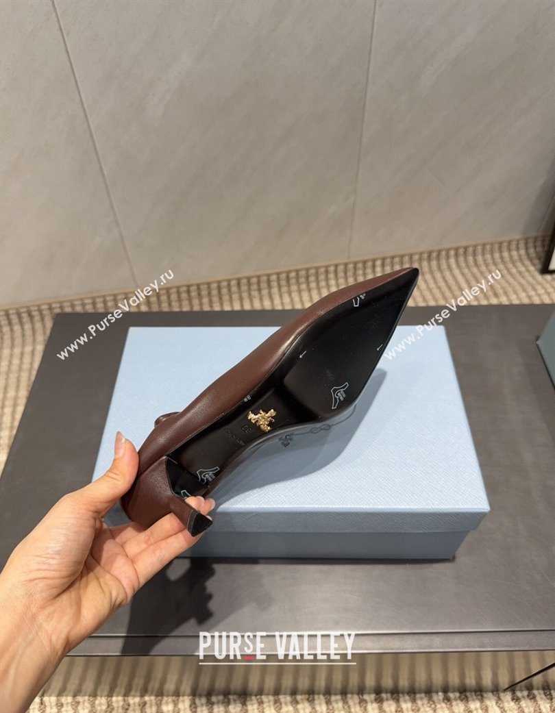 Prada Leather Elastic Heel Pumps 5.5cm Dark Brown 2025 1I188O (MD-251205037)