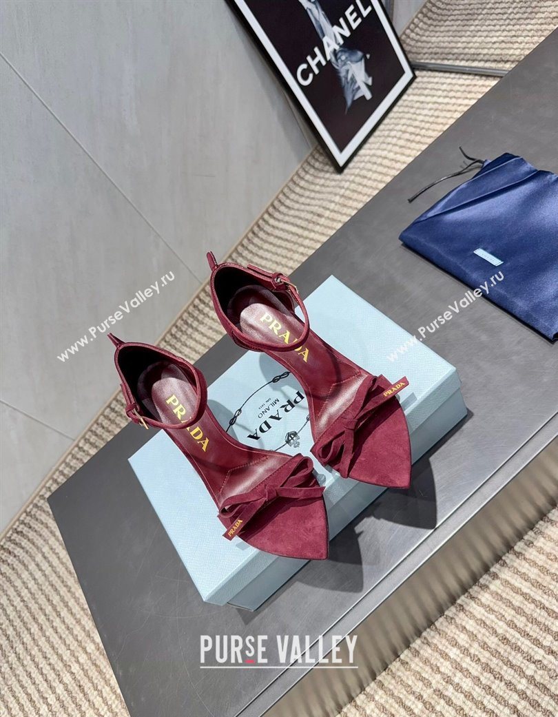 Prada Suede Bow Heel Sandals 8.5cm Red 2025 1X196O (MD-251205005)