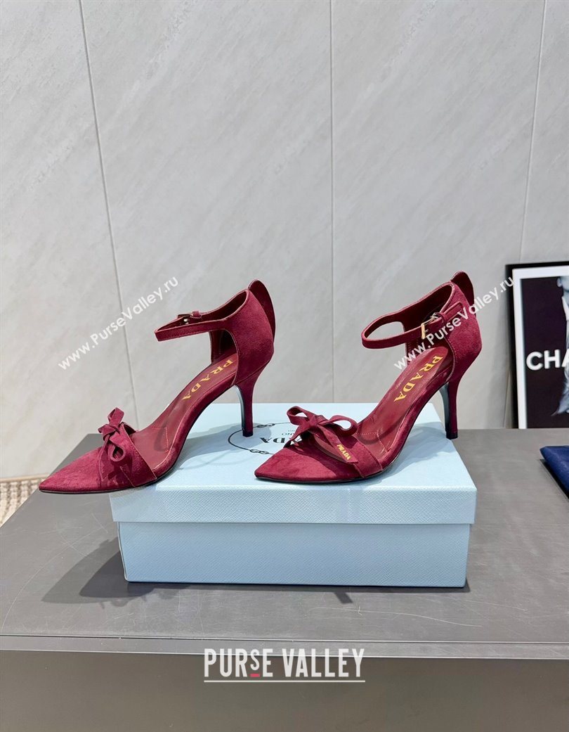 Prada Suede Bow Heel Sandals 8.5cm Red 2025 1X196O (MD-251205005)