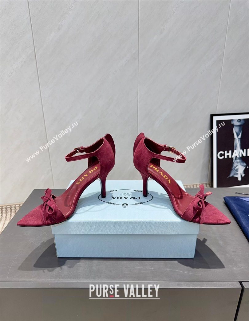 Prada Suede Bow Heel Sandals 8.5cm Red 2025 1X196O (MD-251205005)