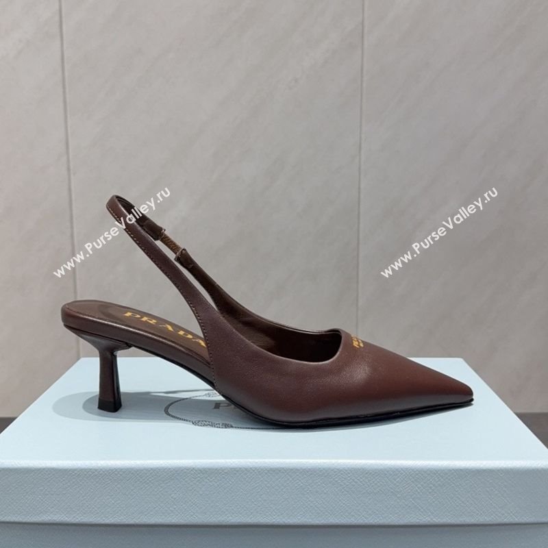 Prada Leather Slingbacks Pump 5.5cm Dark Brown 2025 PR120503 (MD-251205053)