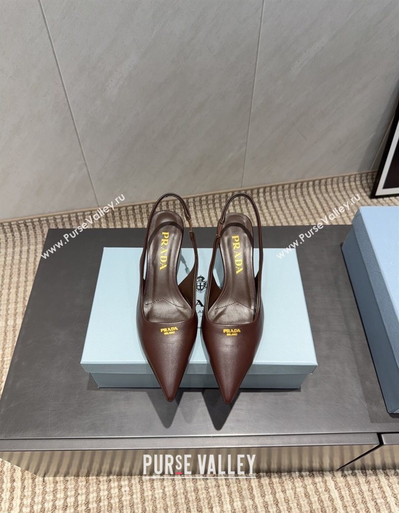 Prada Leather Slingbacks Pump 5.5cm Dark Brown 2025 PR120503 (MD-251205053)