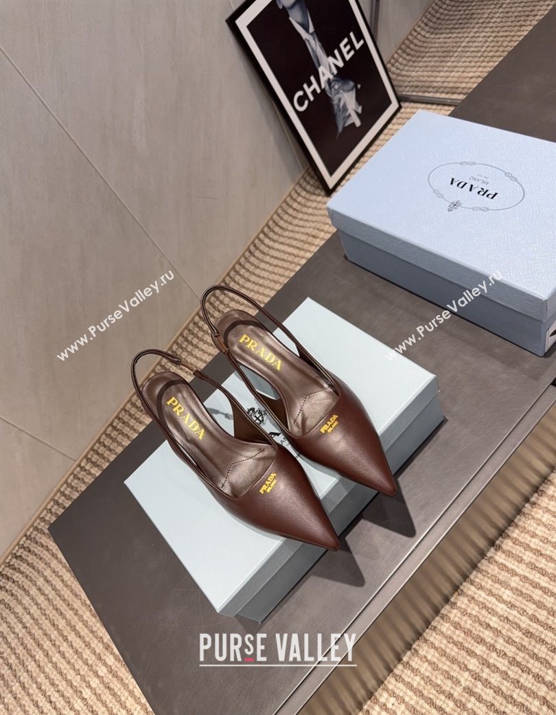 Prada Leather Slingbacks Pump 5.5cm Dark Brown 2025 PR120503 (MD-251205053)