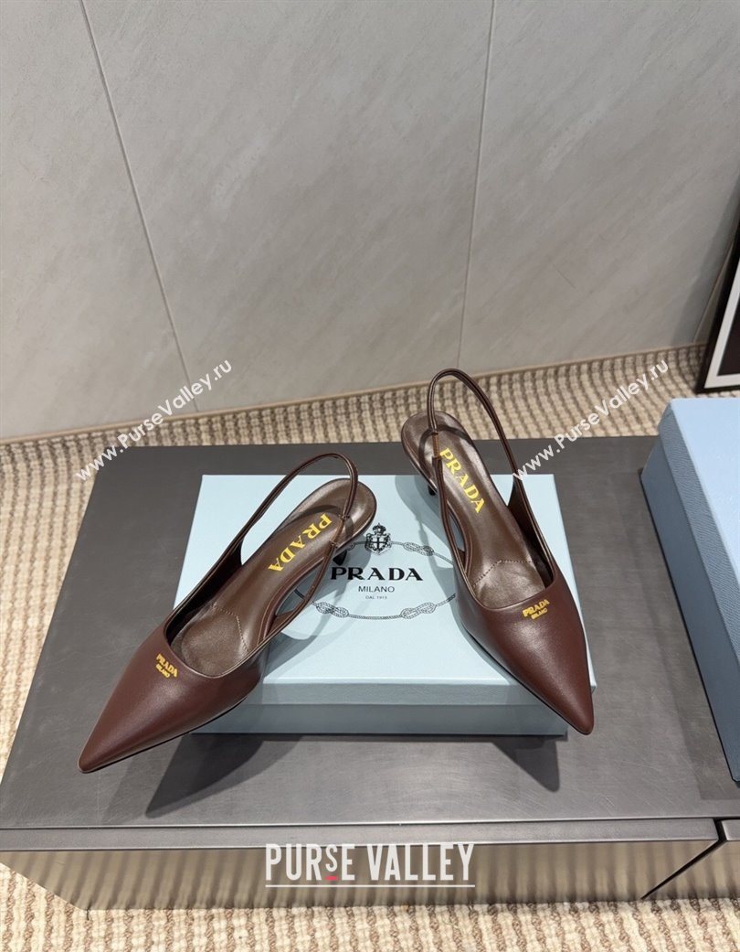 Prada Leather Slingbacks Pump 5.5cm Dark Brown 2025 PR120503 (MD-251205053)