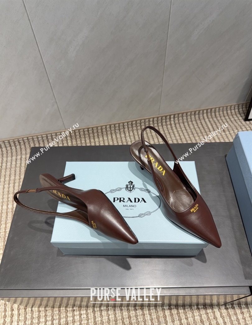 Prada Leather Slingbacks Pump 5.5cm Dark Brown 2025 PR120503 (MD-251205053)