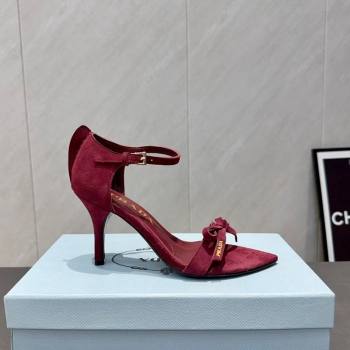Prada Suede Bow Heel Sandals 8.5cm Red 2025 1X196O (MD-251205005)