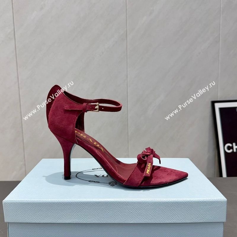 Prada Suede Bow Heel Sandals 8.5cm Red 2025 1X196O (MD-251205005)