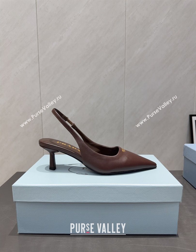 Prada Leather Slingbacks Pump 5.5cm Dark Brown 2025 PR120503 (MD-251205053)