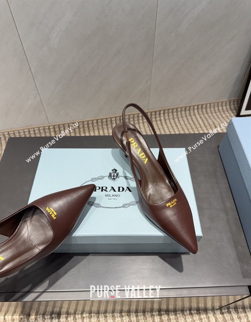 Prada Leather Slingbacks Pump 5.5cm Dark Brown 2025 PR120503 (MD-251205053)