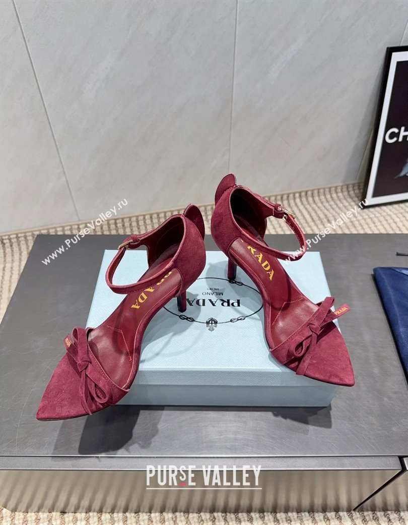 Prada Suede Bow Heel Sandals 8.5cm Red 2025 1X196O (MD-251205005)